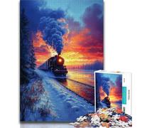 1000 Pieces Jigsaw Puzzle for Adults& Teens Snow Train Sunset,Challenging To Complete But Fun And Humorous Birthday Present,Gifts,Wall Art 50x75cm