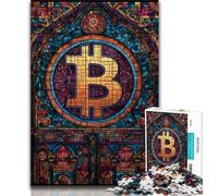 1000 Pieces Jigsaw Puzzle For Adults Teens Stained Glass Bitcoin Puzzles for Teenagers,Decompressing Intellectual Educational Toy Perfect Decoration 38x26cm