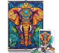 1000 Pieces Jigsaw Puzzle for Adults& Teens Stained Glass Elephant Teenager Puzzles,Educational Games Home Decoration Suitable for Desktop Decoration (size 38x26cm)