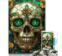 1000 Pieces Jigsaw Puzzle For Adults Teens Stained Glass Skull Puzzles for Adults,Stress Reliever Staycation Kill Time Home Decoration Toys (size 75x50cm)