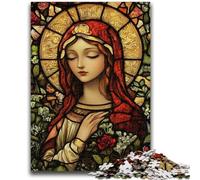 1000 Pieces Jigsaw Puzzle for Adults& Teens Stained Glass Virgin Mary Puzzles for Teenagers,Family Game Stress Reliever Difficult Challenge Suitable for Couples (75x50cm)