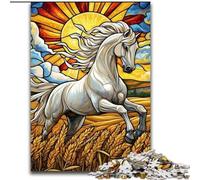 1000 Pieces Jigsaw Puzzle for Adults& Teens Stained Glass White Horse,Challenging Game Toys for Is Ideal As A Gift for The Whole Family 50x75cm
