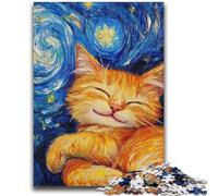 1000 Pieces Jigsaw Puzzle For Adults Teens Starry Sky Orange Cat Decompressing Intellectual Educational Toy Great Gifts And Toys 26x38cm