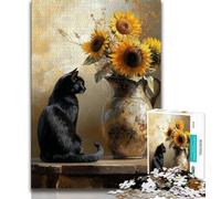 1000 Pieces Jigsaw Puzzle for Adults& Teens Sunflower And Black Cat Teenager Puzzles,Educational Games Home Decoration Suitable for Desktop Decoration (size 75x50cm)