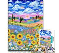 1000 Pieces Jigsaw Puzzle for Adults& Teens Sunflower Field,Stress Reliever Staycation Kill Time Parent-child Interaction 75x50cm