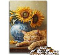 1000 Pieces Jigsaw Puzzle For Adults Teens Sunflowers And Cats Educational Games Wall Decoration Unique Birthday And Xmas Gifts 26x38cm
