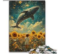 1000 Pieces Jigsaw Puzzle For Adults Teens Sunflowers And Whales, Learning Educational Toys Unique Birthday And Gifts for Age 14+ (Size 26x38cm)