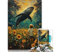 1000 Pieces Jigsaw Puzzle for Adults& Teens Sunflowers And Whales Teenager Puzzles,Fun Games Wall Decoration Unique Birthday And Xmas Gifts 75x50cm