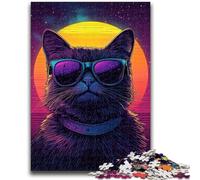 1000 Pieces Jigsaw Puzzle for Adults& Teens Synthwave Purple Cat 1000 Pieces for Adults,Challenging Game Toys Wall Decoration Unique Birthday And Xmas Gifts (38x26cm)