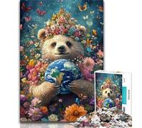 1000 Pieces Jigsaw Puzzle For Adults Teens Teddy Bear Holding The Earth Puzzles for Teenagers,Stress Reliever Staycation Kill Time Enhance Love between Couples 26x38cm