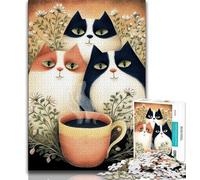 1000 Pieces Jigsaw Puzzle for Adults& Teens Three Cats Drinking Coffee,Help The Brain Exercise Addictive Toys to Cultivate Patience Perfect Decoration 38x26cm