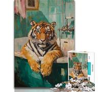 1000 Pieces Jigsaw Puzzle For Adults Teens Tiger in The Bathroom Puzzles for Adults,Stress Reliever Staycation Kill Time Home Decoration Toys (size 38x26cm)