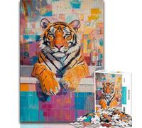 1000 Pieces Jigsaw Puzzle for Adults& Teens Tiger in The Bathroom Teenager Jigsaw,Classic Educational Games Beautiful Decoration (size 75x50cm)