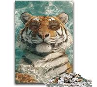 1000 Pieces Jigsaw Puzzle For Adults Teens Tiger in The Swimming Pool Challenging To Complete But Fun And Humorous Unique Home Decor And Gifts 26x38cm