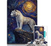 1000 Pieces Jigsaw Puzzle For Adults Teens Tiger Under The Night Sky,Toys Educational Games Stress Relieving Great Gifts And Toys 38x26cm