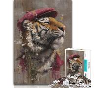 1000 Pieces Jigsaw Puzzle for Adults& Teens Tiger Wearing A Hat 1000 Pieces for Adults,Challenging Game Toys Wall Decoration Unique Birthday And Xmas Gifts 75x50cm