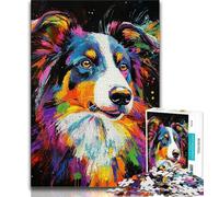 1000 Pieces Jigsaw Puzzle for Adults& Teens Watercolor Australian Shepherd 1000 Pieces for Adults,Birthday Present, Gifts, Wall Art for Age 14 Years Up (size 38x26cm)