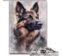1000 Pieces Jigsaw Puzzle for Adults& Teens Watercolor German Shepherd, for Educational Game Challenge Toy Enhance Memory for Age 14 (Size 26x38cm)
