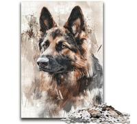 1000 Pieces Jigsaw Puzzle For Adults Teens Watercolor German Shepherd Stress Reliever Difficult Challenge Is Ideal As Gifts for The Whole Family 26x38cm