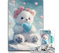 1000 Pieces Jigsaw Puzzle for Adults& Teens White Teddy Bear Adult Puzzles,Family Game Stress Reliever Difficult Challenge Suitable for Couples 38x26cm