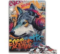 1000 Pieces Jigsaw Puzzle for Adults& Teens Wolf with Headphones 1000 Piece Puzzle,with Matching Poster And Trivia Sheet for Ages 14+ (50x75cm)