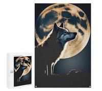 1000 Pieces Jigsaw Puzzle for Adults -The Wolf On A Full Moon Night Wooden Jigsaw Puzzle - Interactive Fun Puzzle for Family - Home Decor 70 * 100cm