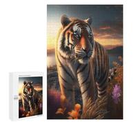 1000 Pieces Jigsaw Puzzle for Adults - Tiger And Sunset Puzzles Funny Animals Funny Puzzle, Seek And Find Activities, Travel Toys For Toddlers And Kids 70 * 100cm