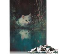 1000 Pieces Jigsaw Puzzle for Adults White Kitten by The Pond Jigsaw Puzzles for Adults Paperboard Puzzles Decompressing Intellectual Educational Toy 38x26cm/1000pcs