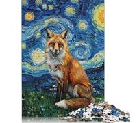 1000 Pieces Jigsaw Puzzle for Teenagers Fox in Starry Night Style Painting Jigsaw Puzzles Aldults Puzzle Wooden Jigsaws Decompression Game Toy Puzzles 1000pcs (75x50cm)
