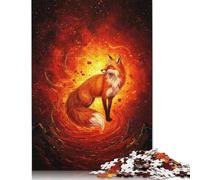 1000 Pieces Jigsaw Puzzle Fox in Fiery Vortex Digital Art Jigsaw Puzzles for Adults Woodenboard Puzzles Challenging Game 1000pcs (75x50cm)