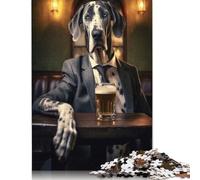 1000 Pieces Jigsaw Puzzle Great Dane in The Pub Square Puzzle for for Adults Children, Wooden Puzzle Game 1000pcs (75x50cm)