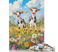 1000 Pieces Jigsaw Puzzle Happy Cows in A Meadow Square Puzzle for for Adults Children, Wooden Puzzle Game 1000pcs (75x50cm)
