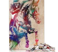 1000 Pieces Jigsaw Puzzle Horse Jumping Watercolor Jigsaw Puzzles for Adults Woodenboard Puzzles Challenging Game 1000pcs (75x50cm)