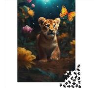 1000 Pieces Jigsaw Puzzle Magical Lion Cub Butterfly Jigsaw Puzzles for Adults Wooden Board Puzzles Challenging Game 1000pcs (75x50cm)