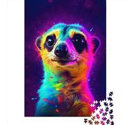 1000 Pieces Jigsaw Puzzle Neon Meerkat Jigsaw Puzzles for Adults Wooden Board Puzzles Challenging Game 1000pcs (75x50cm)