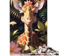 1000 Pieces Jigsaw Puzzle of Adult Cute Giraffe Baby Nursery Paper Puzzle Educational Intellectual Jigsaws Fun Family Game 38x26cm/1000pcs