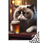 1000 Pieces Jigsaw Puzzle of Adult Funny Cat Drinking Beer Paper Puzzle Educational Intellectual Jigsaws Fun Family Game 1000pcs (38x26cm)