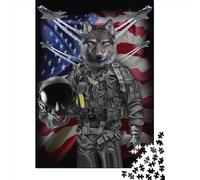 1000 Pieces Jigsaw Puzzle of Adult Grey Wolf in Air Force Paper Puzzle Educational Intellectual Jigsaws Fun Family Game 1000pcs (38x26cm)
