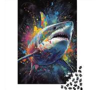 1000 Pieces Jigsaw Puzzle Shark_painting Jigsaw Puzzles for Adults Wooden Board Puzzles Challenging Game 1000pcs (75x50cm)