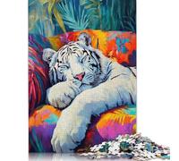1000 Pieces Jigsaw Puzzle Sleeping White Tiger Square Puzzle for for Adults Children, Paper Puzzle Game 38x26cm/1000pcs