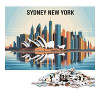 1000 Pieces Jigsaw Puzzle Sydney And New York Skyline Illustration Square Puzzle for for Adults Children, Wooden Puzzle Game 1000pcs (75x50cm)