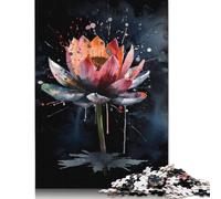 1000 Pieces Jigsaw Puzzle Vibrant Ink Wash Lotus Square Puzzle for for Adults Children, Wooden Puzzle Game 1000pcs (75x50cm)