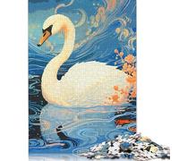 1000 Pieces Jigsaw Puzzle Vintage Paint Swan Square Puzzle for for Adults Children, Wooden Puzzle Game 1000pcs (75x50cm)