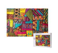 1000 Pieces Jigsaw Puzzle with Storage Box, African Textile Patchwork print Printed Wooden Puzzle 75x50 CM for Adults Kids Family Fun Decorative Game