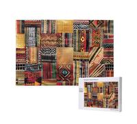 1000 Pieces Jigsaw Puzzle with Storage Box, African Textile Patchwork Printed Wooden Puzzle 75x50 CM for Adults Kids Family Fun Decorative Game