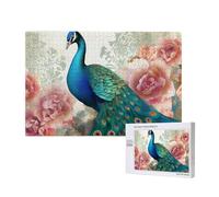 1000 Pieces Jigsaw Puzzle with Storage Box, Beautiful Peacock and Floral Printed Wooden Puzzle 75x50 CM for Adults Kids Family Fun Decorative Game