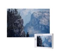 1000 Pieces Jigsaw Puzzle with Storage Box, Canadian Smokey Mountain Cliff Printed Wooden Puzzle 75x50 CM for Adults Kids Family Fun Decorative Game