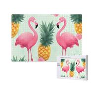 1000 Pieces Jigsaw Puzzle with Storage Box, cartoon flamingo pineapples Printed Wooden Puzzle 75x50 CM for Adults Kids Family Fun Decorative Game