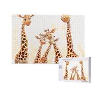 1000 Pieces Jigsaw Puzzle with Storage Box, Cute Cartoon Funny Giraffes Printed Wooden Puzzle 75x50 CM for Adults Kids Family Fun Decorative Game