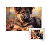 1000 Pieces Jigsaw Puzzle with Storage Box, cute german shepherd puppy Printed Wooden Puzzle 75x50 CM for Adults Kids Family Fun Decorative Game